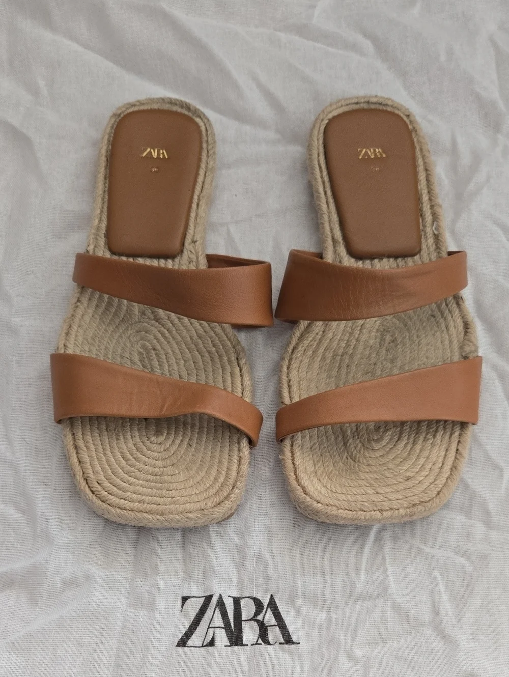 ZARA Brown Double-Strap Espadrille Slide Sandals - Picture 1 of 3